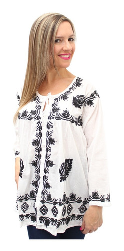 Blusa Mujer Blanca Algodon Bordada Mano Lucknow -  Anaandi 