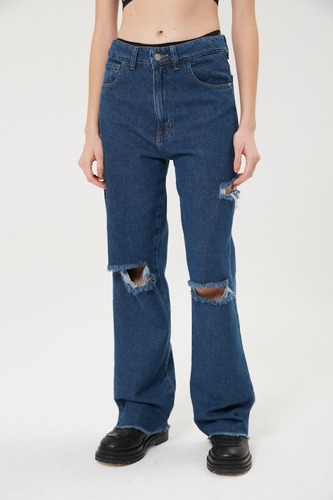 Jean Cher Mix Straight Low Rise 5 Bolsillos Para Mujer