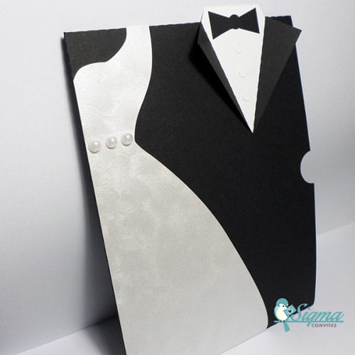 Imagem 2 de 3 de Convite De Casamento Noivos Traje Corte E Papel Especial