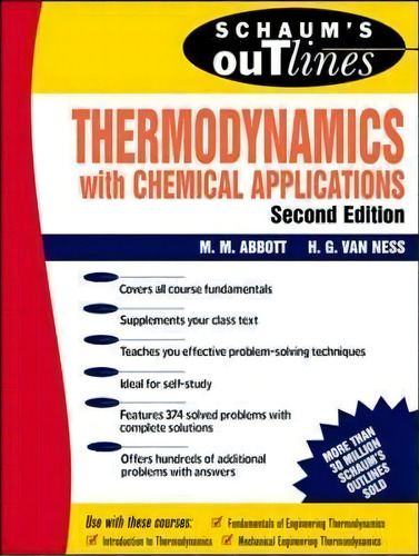 Schaum's Outline Of Thermodynamics With Chemical Applications, De Michael Abbott. Editorial Mcgraw-hill Education - Europe, Tapa Blanda En Inglés