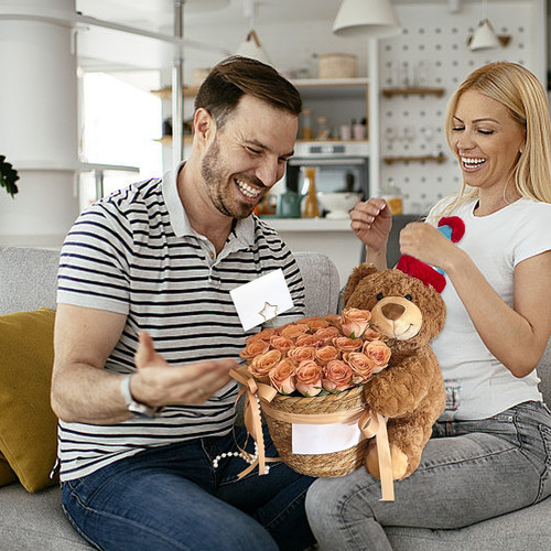 Muñeca Con Forma De Oso, Ramo De Flores Eternas, Cubo Para N
