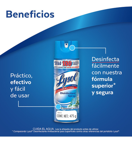 Lysol Aerosol Desinfectante Superficies Waterfall 475g