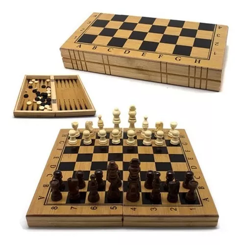 Jogo De Tabuleiro Dobrável 3 Em 1 Xadrez Dama Gamão 13x24CM - Vou Comprar