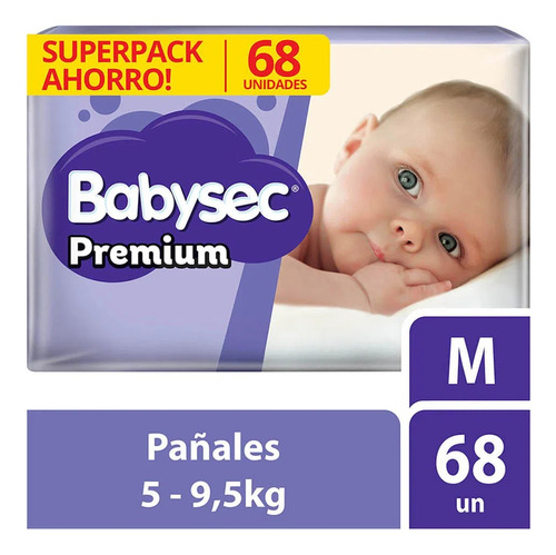 Babysec Pañales Premium M 68 Unidades 5-9.5kg Pack Ahorro