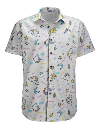 Camisa Botão Unicornio Unicorns Tumblr Kawaii Fofo Cute