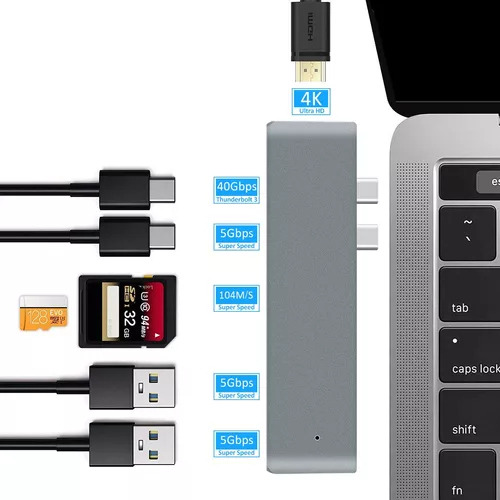 Adaptador Para Macbook Pro Air M1 4k Usb Hub C 7 Em 1 Cor Cinza