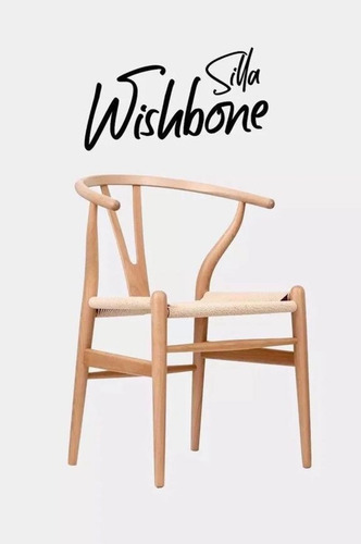 Silla Wishbone De Diseño Estilo Nórdico Madera Y Ratán Ratán Sintético Natural Natural