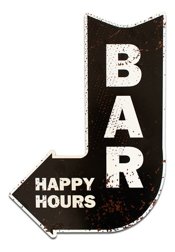 Placa Decorativa Recorte Seta Bar Happy Hours 40x28 Cm Bebidas