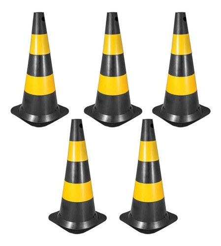 05 Un Cones 50 Cm Pvc Sinalização Segurança Preto Amarelo