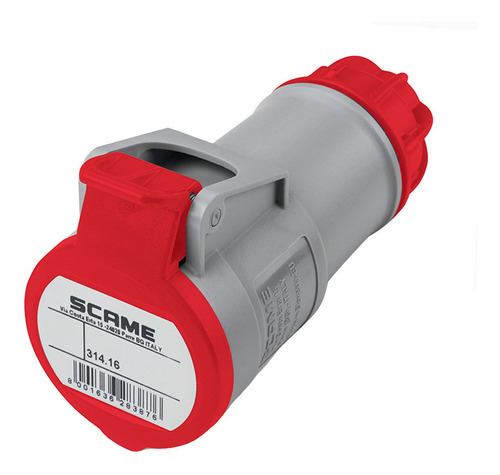 Ficha Industrial Hembra Acople Scame 3p+t 16a 6h Ip44 Color Rojo