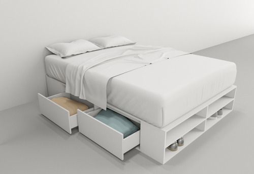Imagen 5 de 8 de Box De Cama Base Somier Con Cajonera + Zapatero 1,40 Mts.