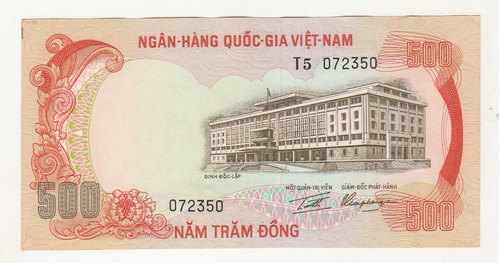 Billete Vietnam Del Sur 500 Dong 1972 Tigre Guerra Vietnam