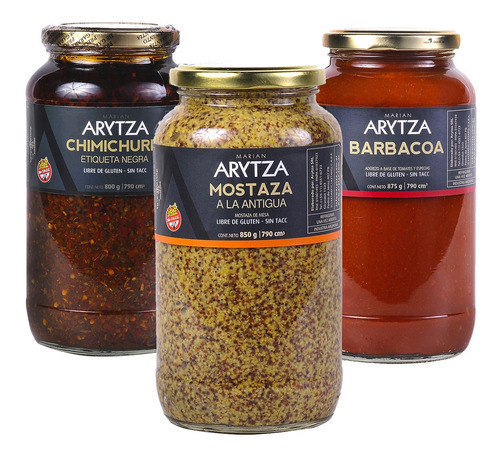 Pack Arytza X3: Mostazas, Salsas, Criolla Chimichurri Curry