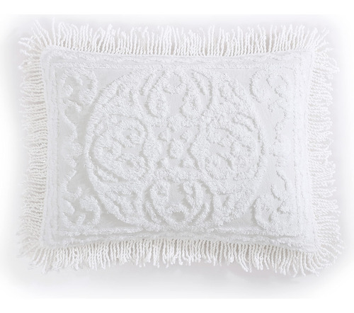 Funda Medallón De Chenilla King Color Blanco 51 X 91 Cm