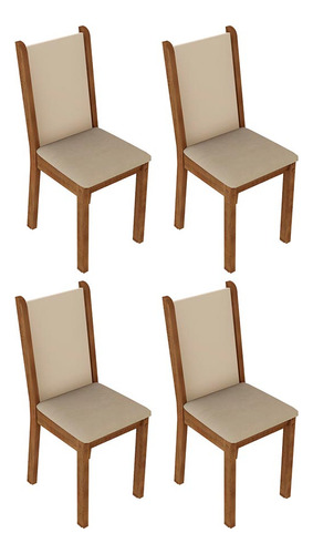 Kit de 4 sillas de comedor 4291 Madesa, estructura de silla rústica/crema/perla, color rústico/crema, asiento color perla