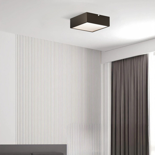 Plafon Quadrado De Sobrepor 20cm E27 Em Alumínio Cor Marrom + 2 Led 9w Bulbo Branco Quente Mf209 Mega Forte Iluminação