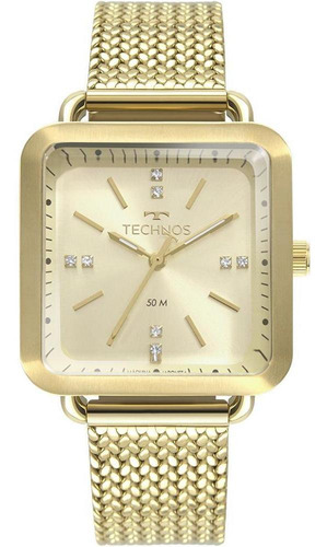 Relógio Feminino Dourado Technos Fashion Quadrado