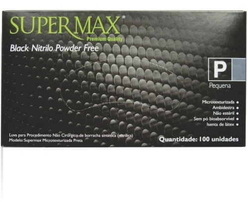 Luva Nitrilica Preta Black - Supermax C/100 P,m,g,gg