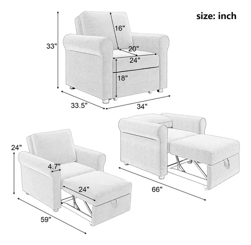 Gia Sofá Cama Convertible 3 En 1, Sillón Individual Con R.