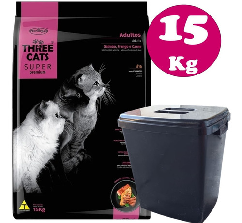 Three Cats Adulto Super Premium 15 Kg + Contenedor