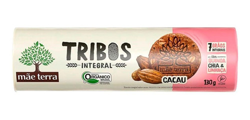 Kit 6 Biscoito Tribos Organico Cacau 7 Grãos 130g Mãe Terra