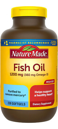 Óleo de peixe feito na natureza 1200 mg 230 cápsulas de óleo de peixe com sabor insípido