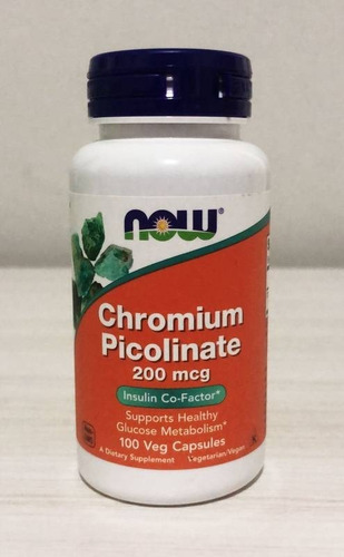 Picolinato de cromo, 200 mcg, 100 cápsulas de cromo, Now Foods Flavor Without Sour