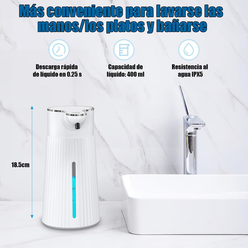 Dispensador De Jabón Automático, Despachador De Gel Antibacterial Y Jabón Liquido Recargable Rellenable 400 Ml Con Sensor De Movimiento Por Infrarrojos Para Baño, Cocina (tipo De Espuma)