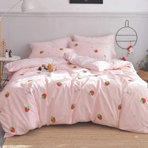 Kawaii Pink Strawberry Duvet Cover Twin Conjuntos De Ro...