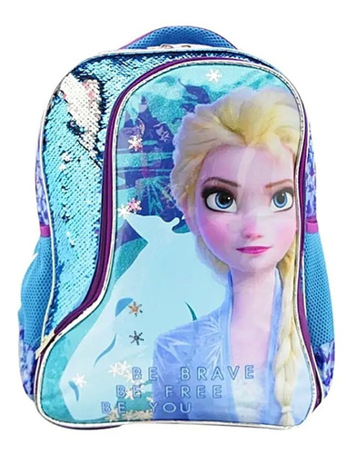 Mochila Frozen 2 Edicion Especial Lentejuela Reversible Ruz Color Celeste