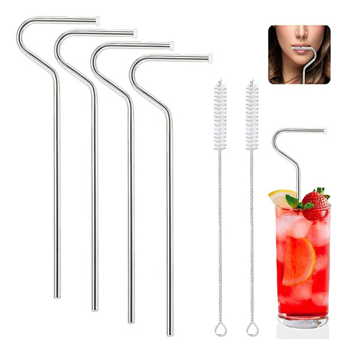 Youpin Pajitas Reutilizables Antiarrugas Plateadas, 4