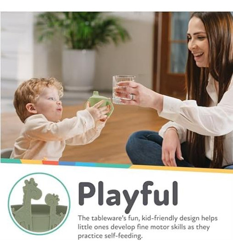 Plato Redondo Nuby Silicona 100% Sin Bpa, Jirafa Verde
