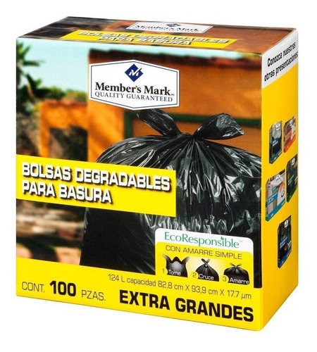 Bolsas P/basura Extra Grandes (124l), Member´s Mark 100 Pzas