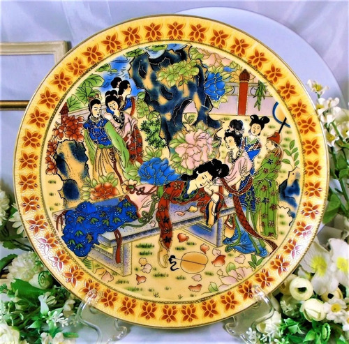 Plato De Porcelana Vintage Escena Oriental 26 Cm Bellísimo