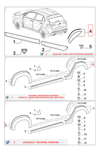 Kit 3 Aplique Porta P/lama Motorista Fiat Pulse 1.3 8v 2025