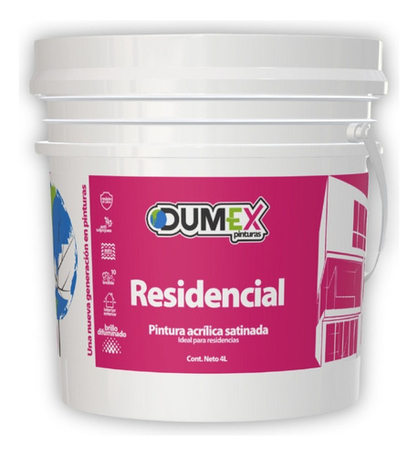 Pintura 100% Acrílica Satinada Residencial Dumex 4 Litros