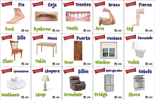 Flash Cards, Vocabulario 90 Pzas Español /ingles