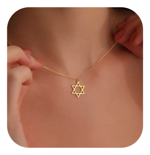 Collar Mujer Estrella David Joya Plata Enchapada Oro 18k