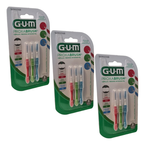 3 Paquetes Proxabrush Interdentales Gum 3 Piezas Anticaries