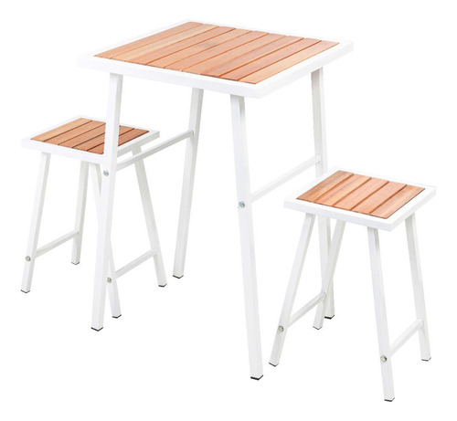 Conjunto De Mesa E 2 Bancos Branco Para Área Externa Jardim