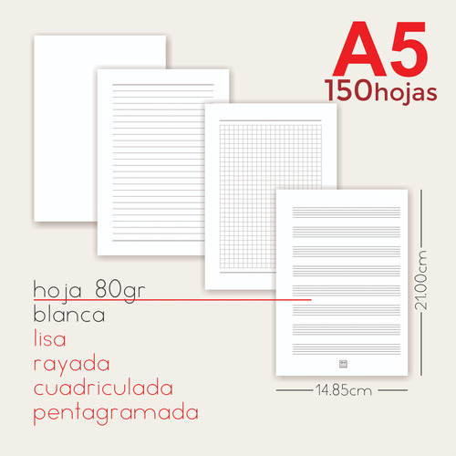 Cuaderno Personalizado - Tapa Dura A5 150 Hojas. C/cuad.