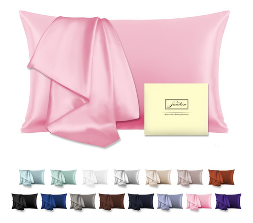 Funda De Almohada De Seda Tamaño Estandar Color Rosa