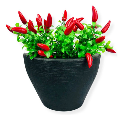 Arranjo Pimenta Artificial Com Vaso Decorativo De Parede Cor Preto