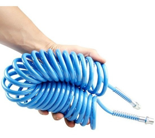 Manguera de compresor en espiral de 3.5 metros y 1/4 metros con boquilla de ventilador, color azul