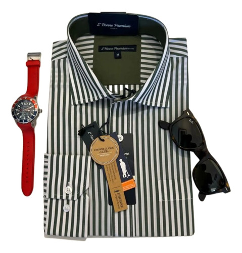 Camisa Listada Verde Newcastle - Lhonne Classic