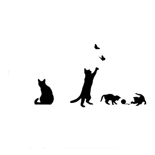 Black Four Cats Design Catching Butterfly Playing With ...