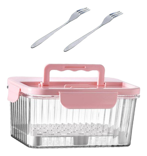 Fiambrera De Frutas Portátil, Caja Para Pícnic Rosa 1600ml