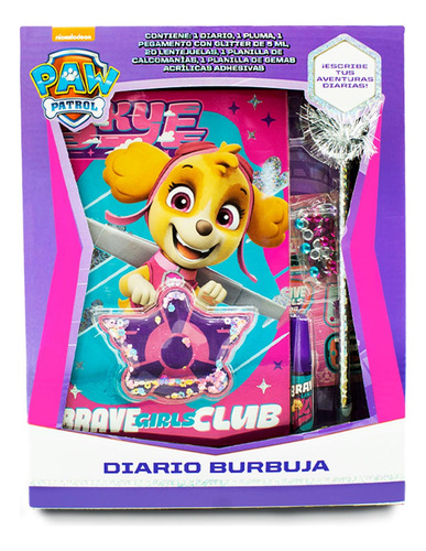 Cuaderno Tipo Diario Efecto Burbuja Paw Patrol Color Lila