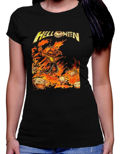 Camiseta Dama Premium Rock Estampada Helloween