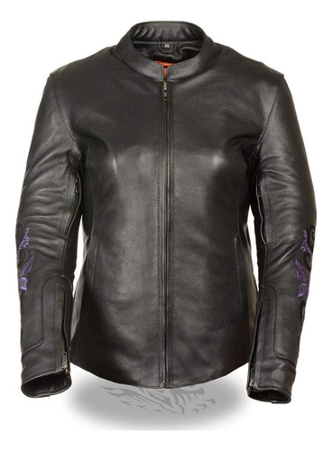 Milwaukee Leather Ml2071 Chaqueta De Cuero Negro Para Mujer 